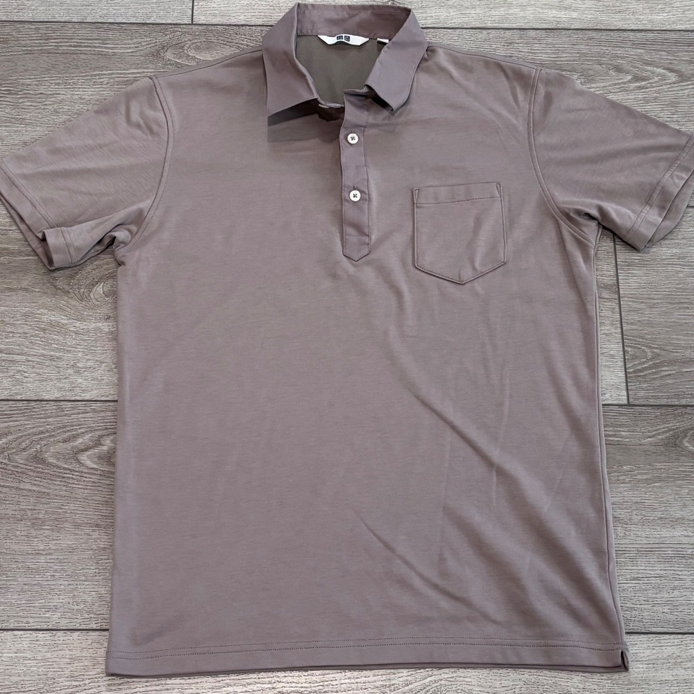Uniqlo Polo Shirt Mens Medium Mauve Brown Pocket Casual Preppy Golf Athletic